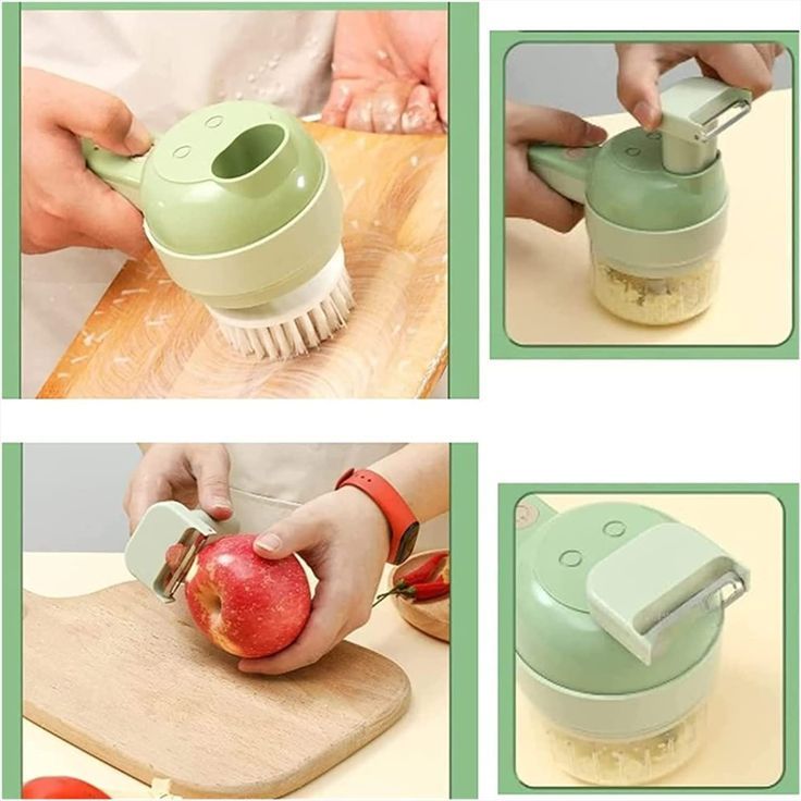 Better safely 4 in 1 Portable Electric Vegetable Cutter Set,Wireless Food Processor for Garlic, Pepper, Chili, Onion, Celery, and Ginger Meat with Brush (Multicolor Pack of 1)