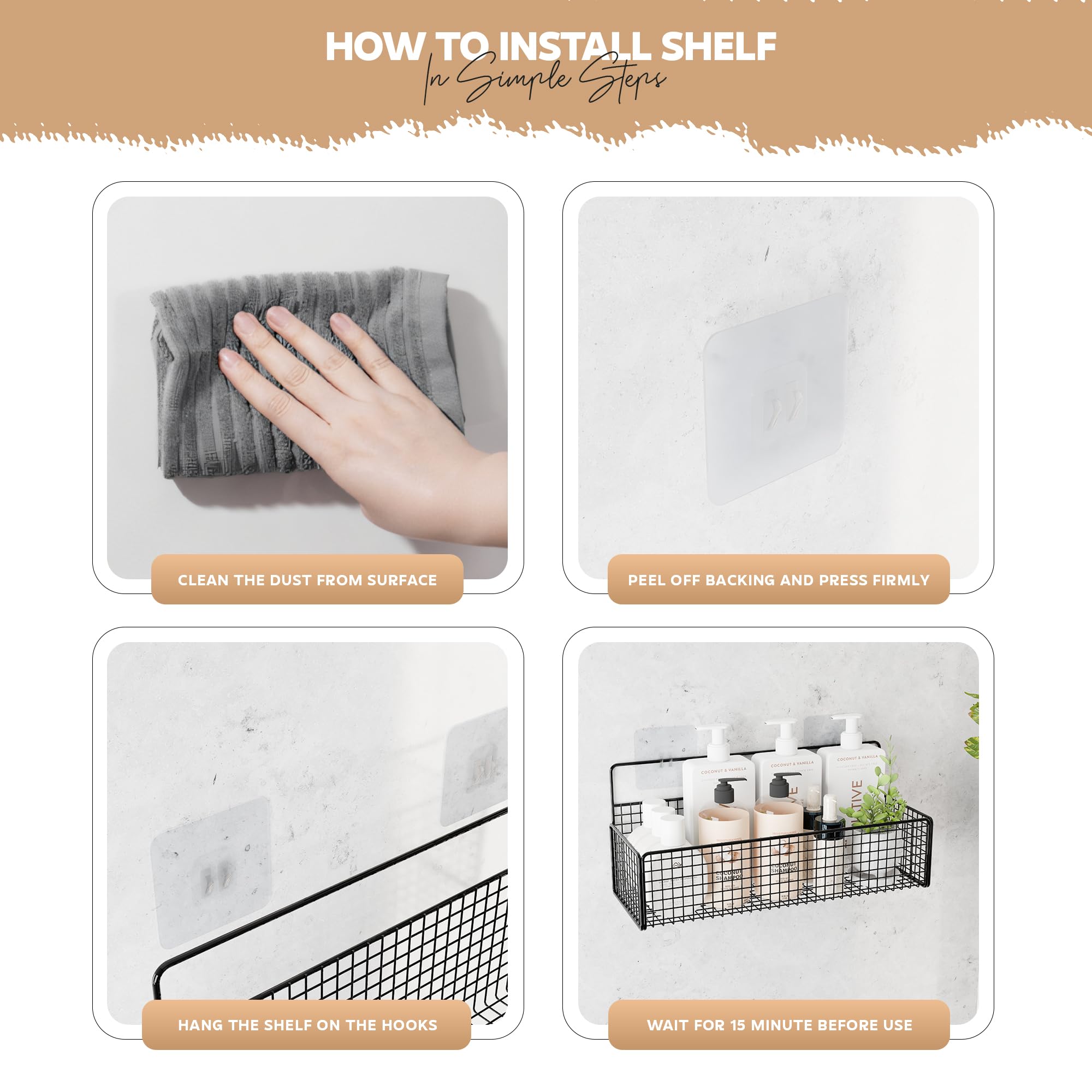 MIORAH 2 Pack Self Adhesive Bathroom Organizer – No Drill Wall Mounted Bathroom Shelves & Rack for Modern Space Saving Storage