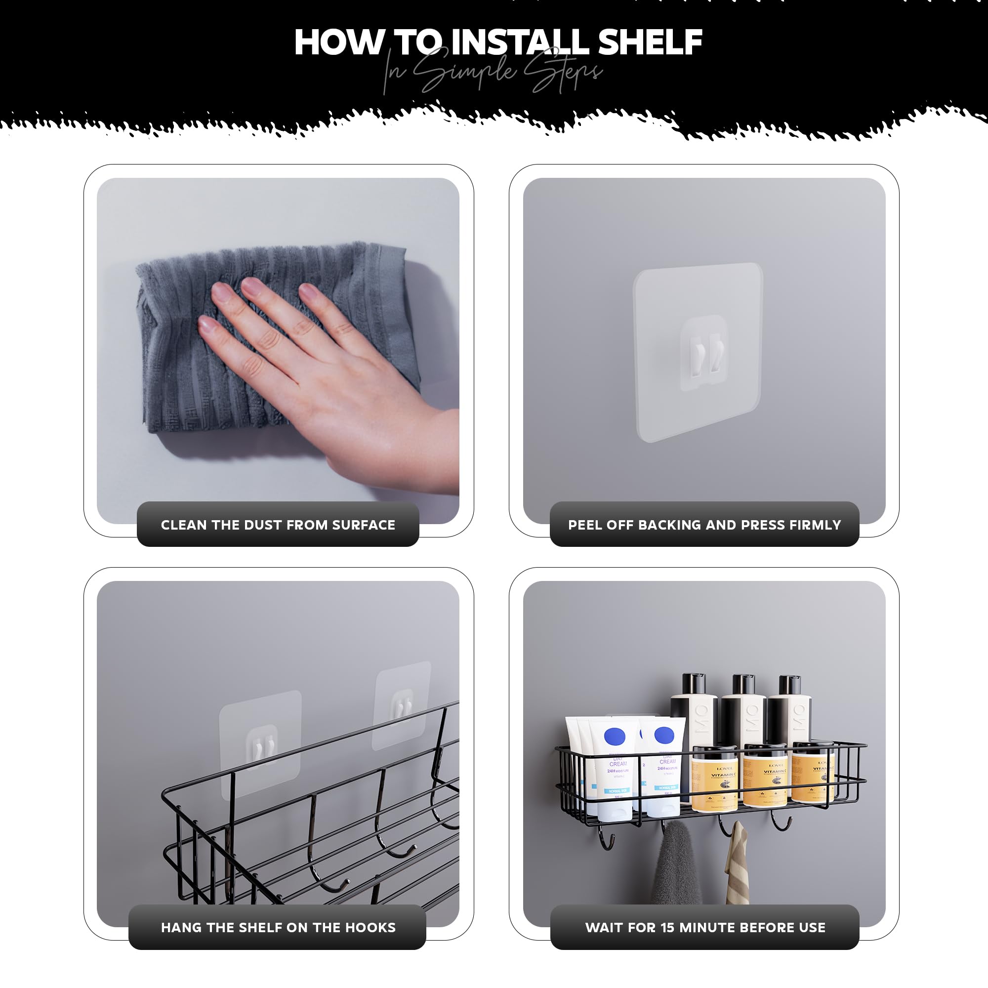 MIORAH 2 Pack Self Adhesive Bathroom Organizer – No Drill Wall Mounted Bathroom Shelves & Rack for Modern Space Saving Storage