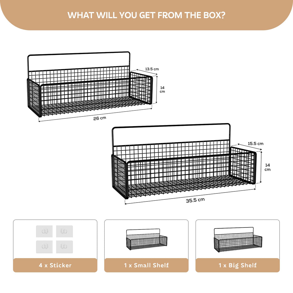 MIORAH 2 Pack Self Adhesive Bathroom Organizer – No Drill Wall Mounted Bathroom Shelves & Rack for Modern Space Saving Storage