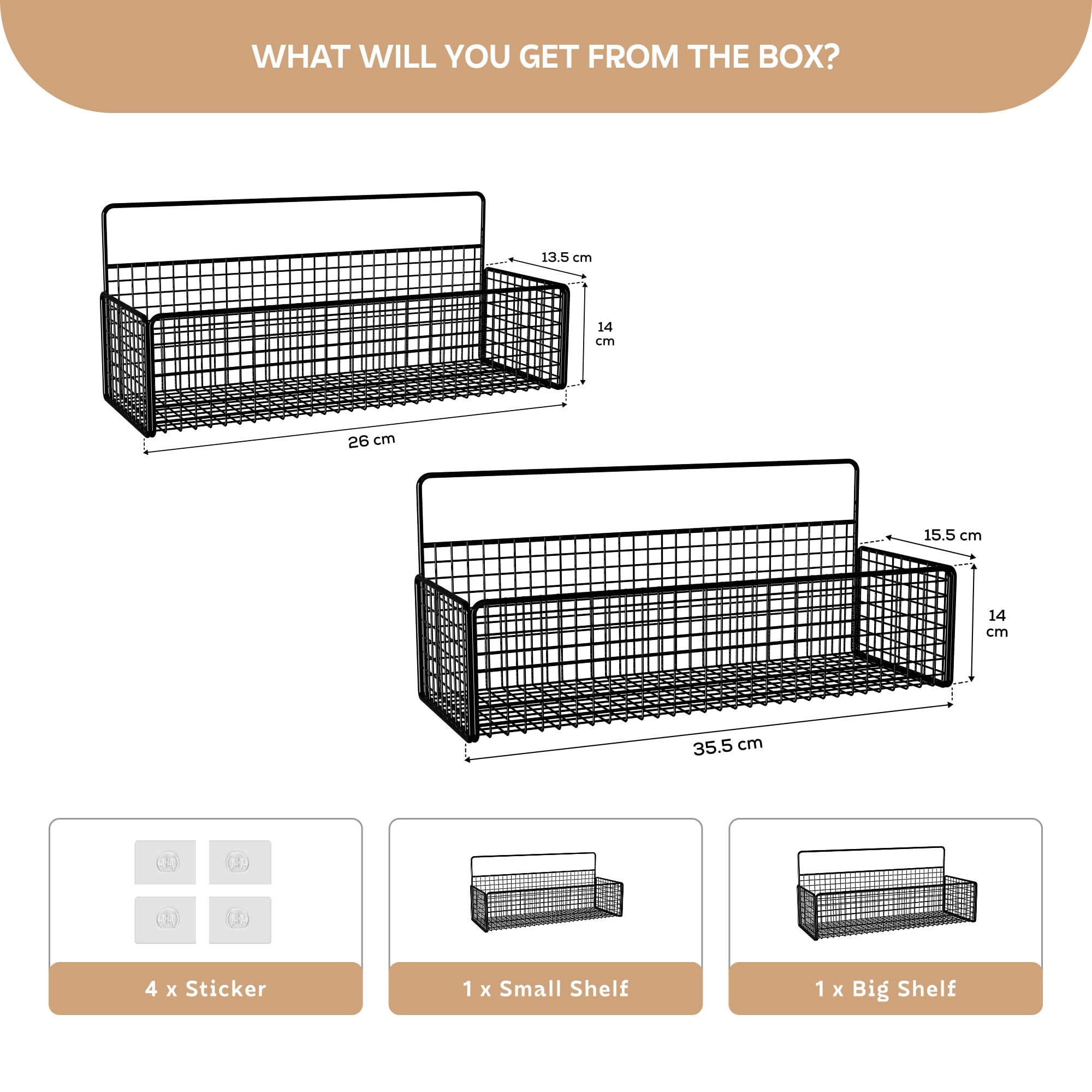 MIORAH 2 Pack Self Adhesive Bathroom Organizer – No Drill Wall Mounted Bathroom Shelves & Rack for Modern Space Saving Storage