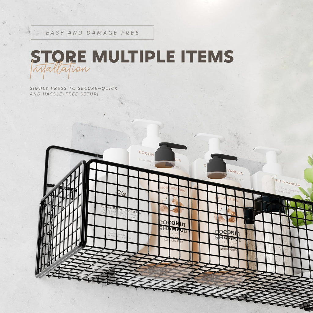 MIORAH 2 Pack Self Adhesive Bathroom Organizer – No Drill Wall Mounted Bathroom Shelves & Rack for Modern Space Saving Storage