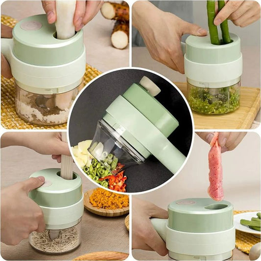 Better safely 4 in 1 Portable Electric Vegetable Cutter Set,Wireless Food Processor for Garlic, Pepper, Chili, Onion, Celery, and Ginger Meat with Brush (Multicolor Pack of 1)
