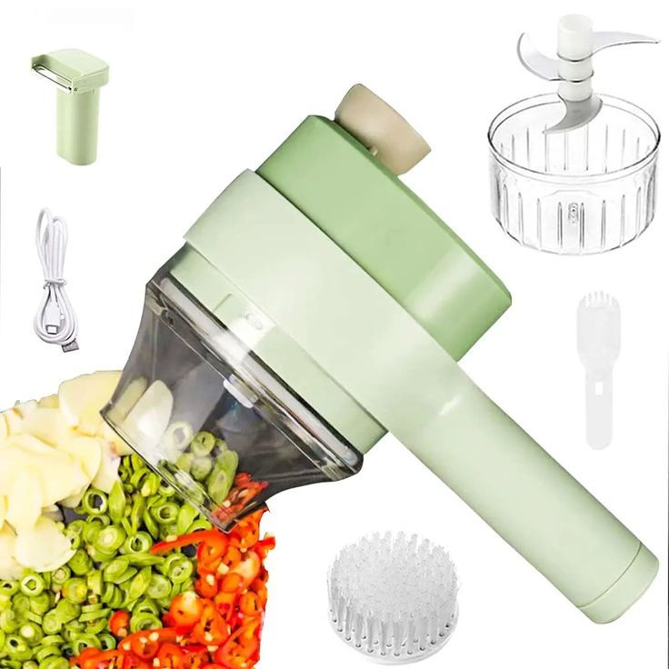 Better safely 4 in 1 Portable Electric Vegetable Cutter Set,Wireless Food Processor for Garlic, Pepper, Chili, Onion, Celery, and Ginger Meat with Brush (Multicolor Pack of 1)