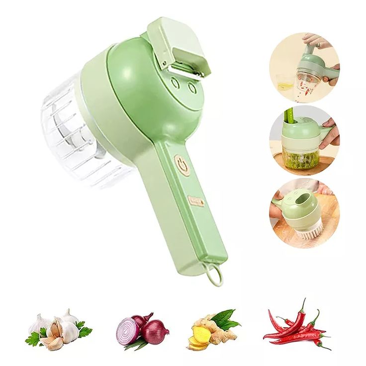 Better safely 4 in 1 Portable Electric Vegetable Cutter Set,Wireless Food Processor for Garlic, Pepper, Chili, Onion, Celery, and Ginger Meat with Brush (Multicolor Pack of 1)
